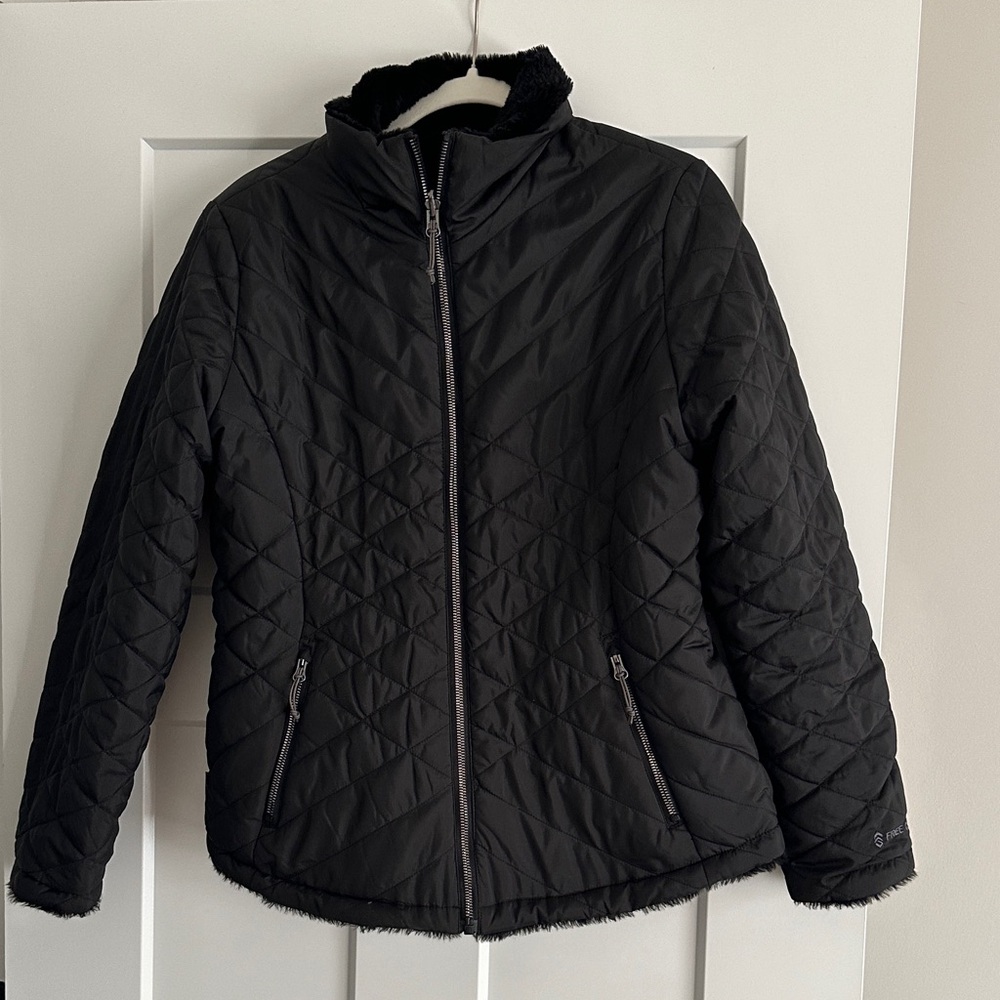 Black Quilted Zip-Front Puffer Jacket size Medium